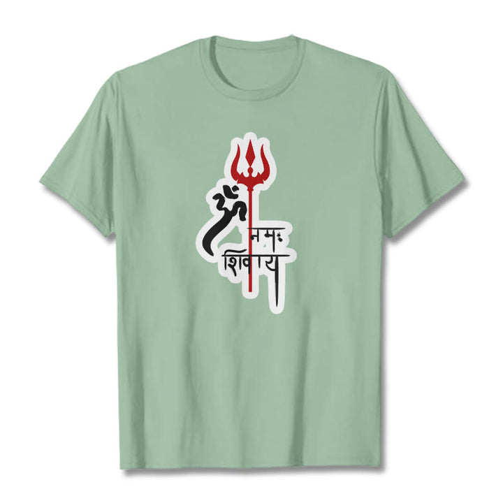 Buddha Stones OM NAMAH SHIVAYA Czerwony Trójząb Profil Bawełniana Koszulka T-shirt - PaleGreen - 2XL - image 0