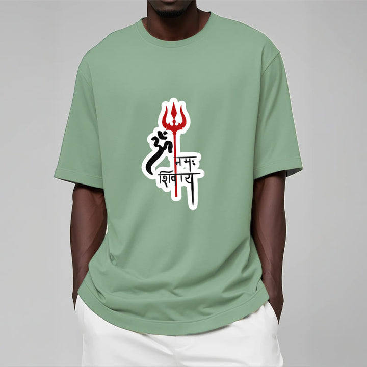 Buddha Stones OM NAMAH SHIVAYA Czerwony Trójząb Profil Bawełniana Koszulka T-shirt - image 1