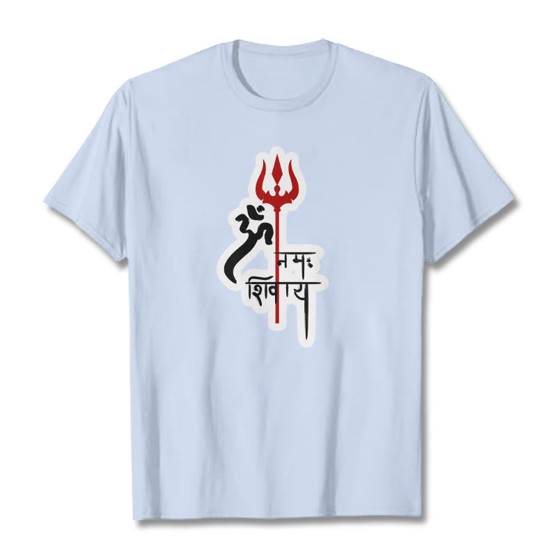 Buddha Stones OM NAMAH SHIVAYA Czerwony Trójząb Profil Bawełniana Koszulka T-shirt - Jasnoniebieski - 2XL - image 5