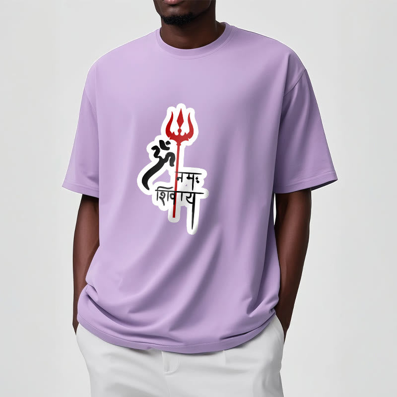 Buddha Stones OM NAMAH SHIVAYA Czerwony Trójząb Profil Bawełniana Koszulka T-shirt - image 8