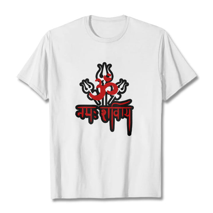 Buddha Stones OM NAMAH SHIVAYA Trzy Trójzęby Bawełniana Koszulka T-shirt - Biały - 2XL - image 6