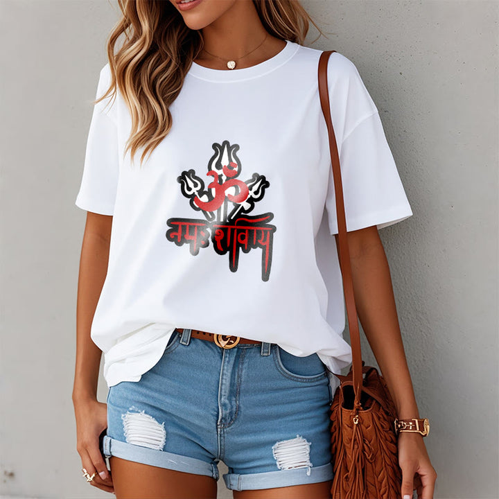 Buddha Stones OM NAMAH SHIVAYA Trzy Trójzęby Bawełniana Koszulka T-shirt - image 8