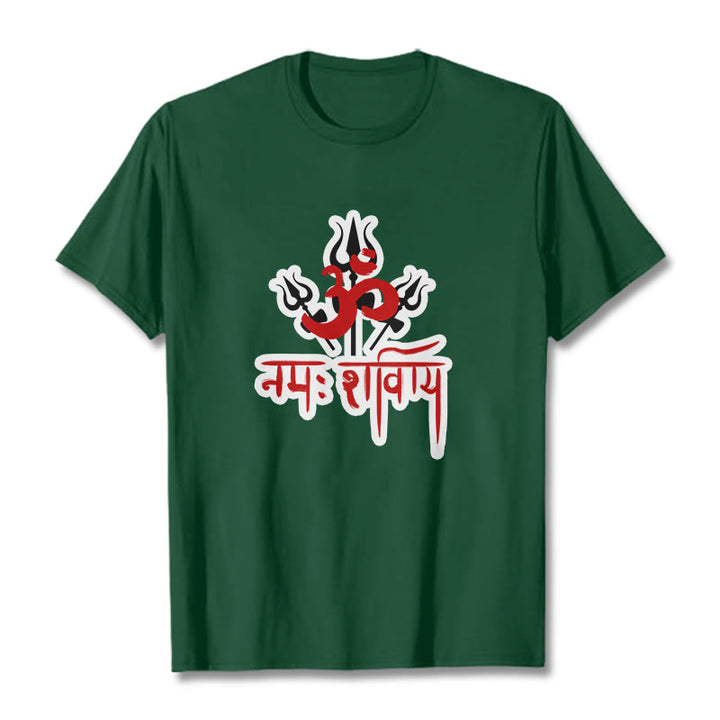 Buddha Stones OM NAMAH SHIVAYA Trzy Trójzęby Bawełniana Koszulka T-shirt - ForestGreen - 2XL - image 14