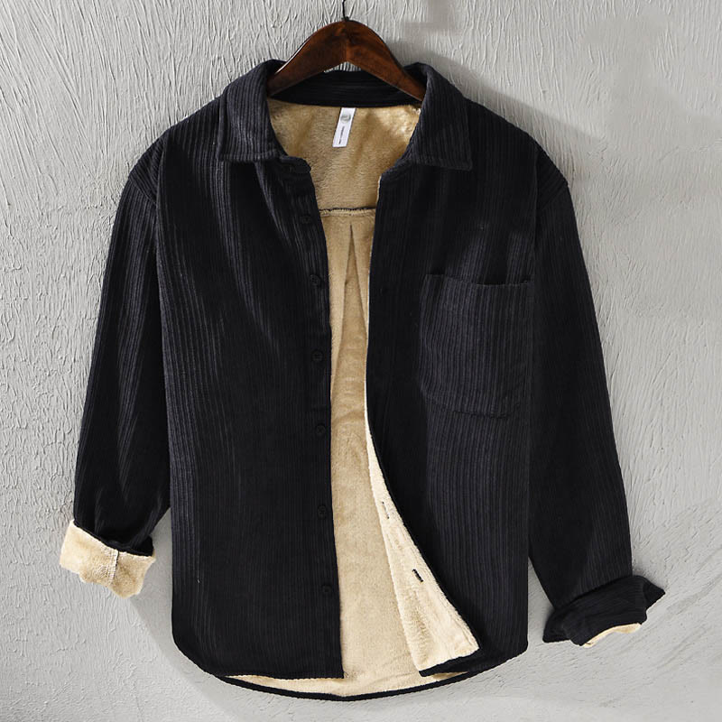 Koszula męska z długim rękawem z polaru Buddha Stones z kieszeniami i sztruksową wygodną podszewką - Czarny - US/UK/AU42， EU52 (3XL) - image 17