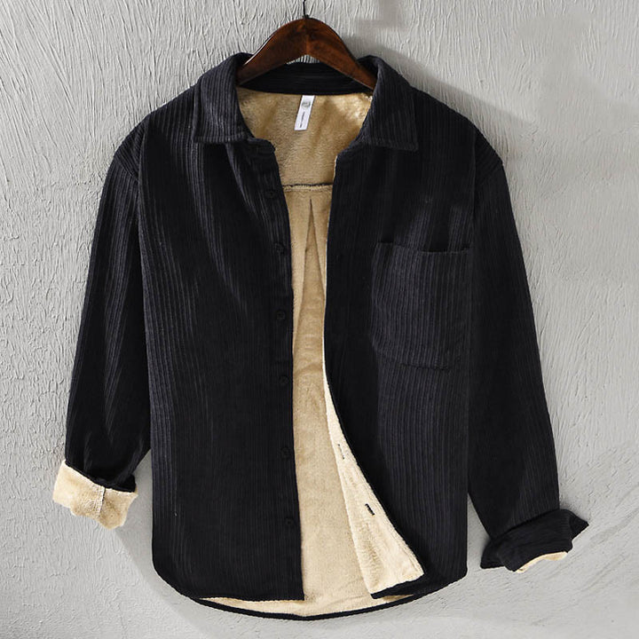 Koszula męska z długim rękawem z polaru Buddha Stones z kieszeniami i sztruksową wygodną podszewką - Czarny - US/UK/AU42， EU52 (3XL) - image 17