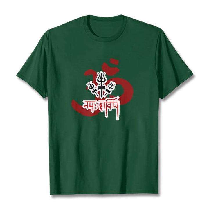 Buddha Stones OM NAMAH SHIVAYA Trzy małe trójzęby bawełniana koszulka T-shirt - ForestGreen - 2XL - image 4