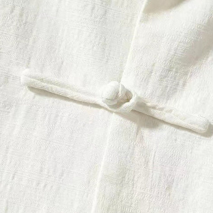 Koszula męska z długim rękawem Buddha Stones Tang z żabim guzikiem i kieszenią, stójką i wygodnym lnianym kołnierzem - image 3