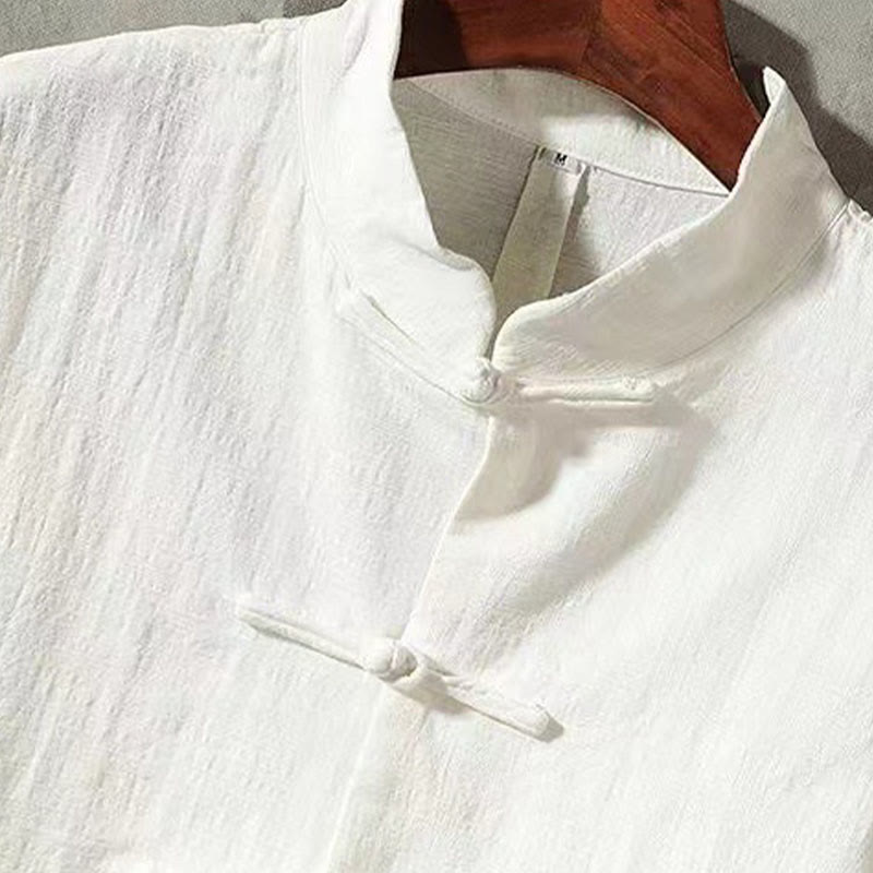 Koszula męska z długim rękawem i kołnierzykiem stójkowym Buddha Stones z żabim guzikiem i kieszenią, wygodna - image 2