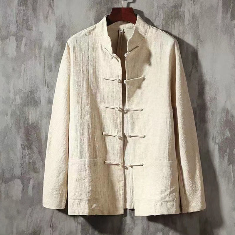 Koszula męska z długim rękawem i kołnierzykiem stójkowym Buddha Stones z żabim guzikiem i kieszenią, wygodna - Jedwab kukurydziany - US/UK/AU44，EU54 (5XL) - image 9