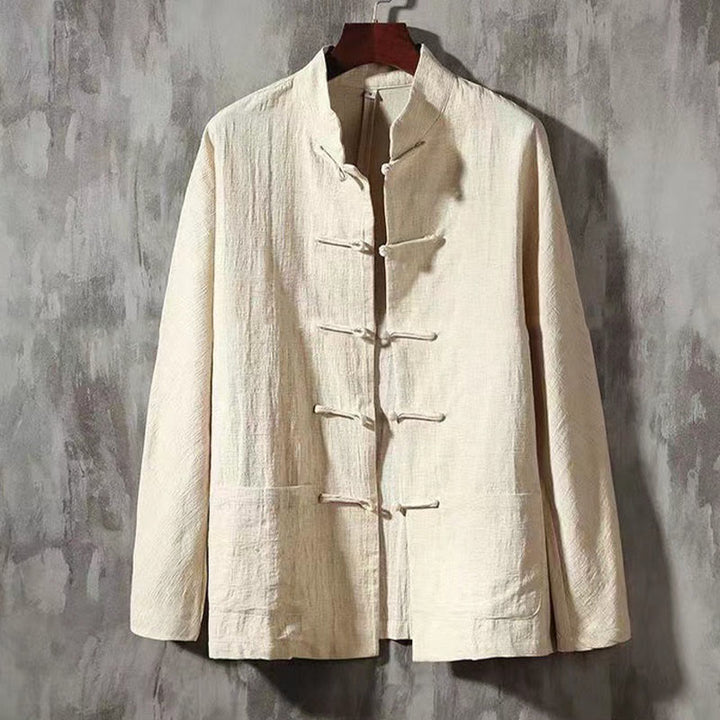 Koszula męska z długim rękawem Buddha Stones Tang z żabim guzikiem i kieszenią, stójką i wygodnym lnianym kołnierzem - Jedwab kukurydziany - US/UK/AU46， EU56 (5XL) - image 10