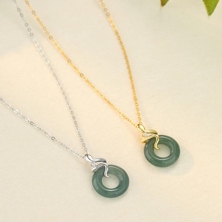 Buddha Stones 925 Srebro Sterlingowe 18K Złoto Jadeit Klamra Pokoju Duch Wąż Naszyjnik Wisiorek Pokoju - image 5