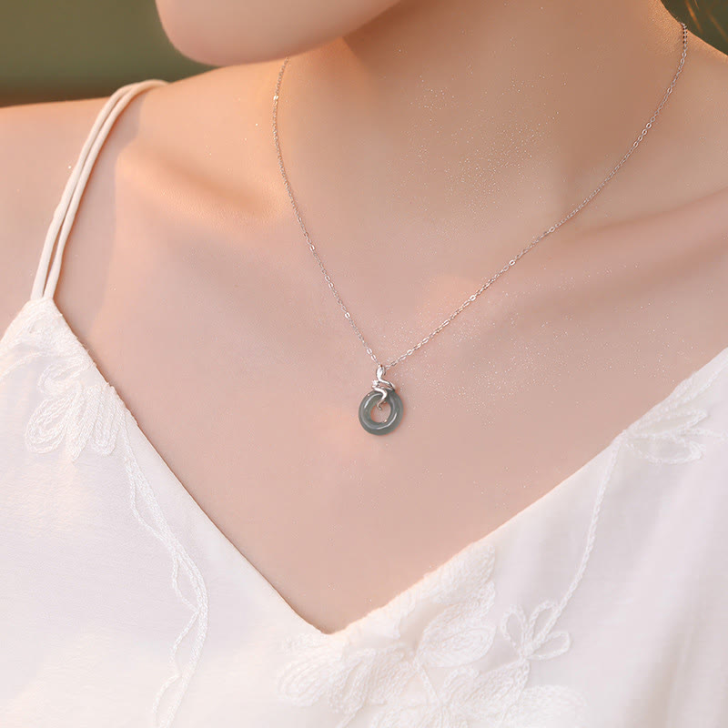 Buddha Stones 925 Srebro Sterlingowe 18K Złoto Jadeit Klamra Pokoju Duch Wąż Naszyjnik Wisiorek Pokoju - image 1