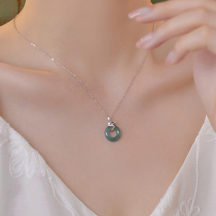 Buddha Stones 925 Srebro Sterlingowe 18K Złoto Jadeit Klamra Pokoju Duch Wąż Naszyjnik Wisiorek Pokoju - image 2