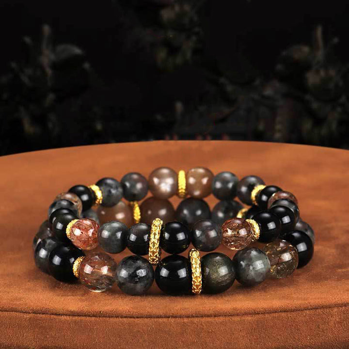 Bransoletka z Buddha Stones, kamienia słonecznego i lawy pozytywnej