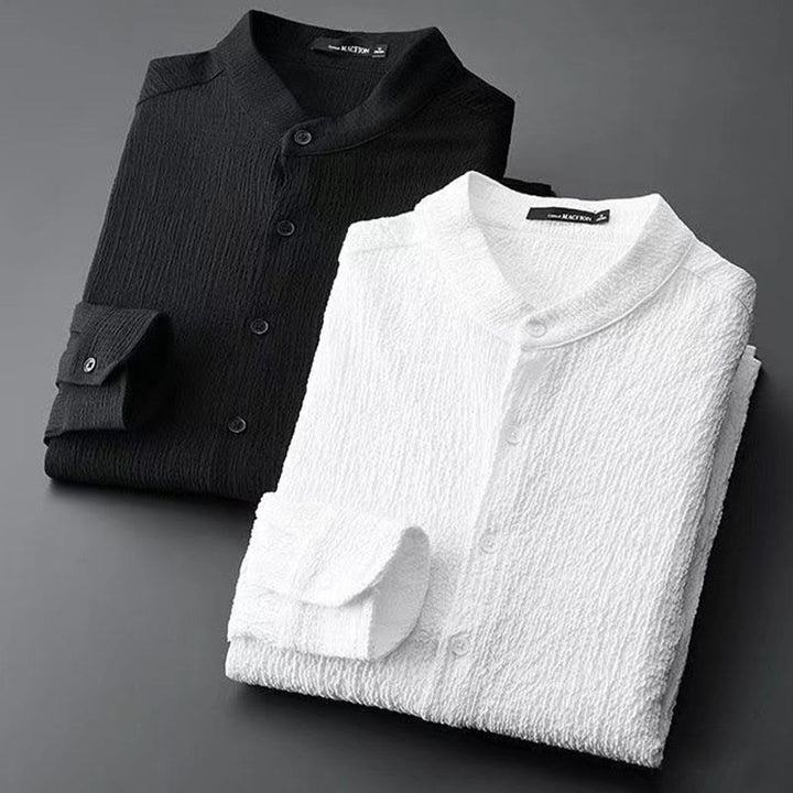 Buddha Stones Czysty Kolor Długi Rękaw Top Spodnie Odzież Męski Zestaw - image 1