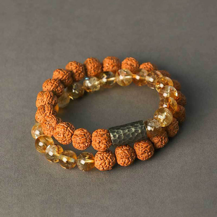 Bransoletka ochronna z podwójnym owinięciem z Buddha Stones, cytrynem i drzewem sandałowym Bodhi