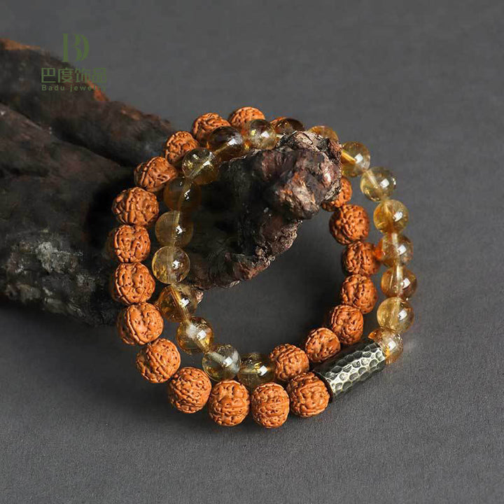 Bransoletka ochronna z podwójnym owinięciem z Buddha Stones, cytrynem i drzewem sandałowym Bodhi