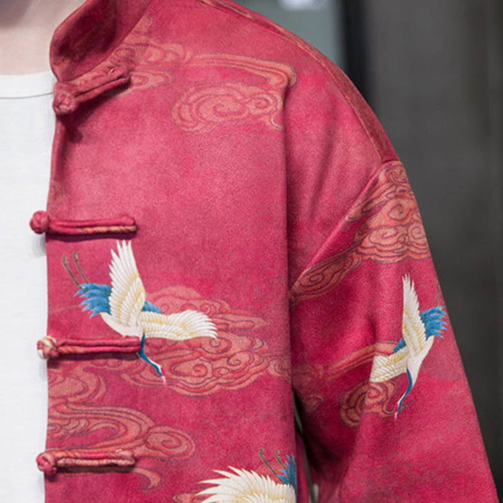 Buddha Stones -Guzik Chiński Strój Tang Żurawia Postać Długa Koszula Bawełniana Zamszowa Kurtka Męska Odzież - image 24