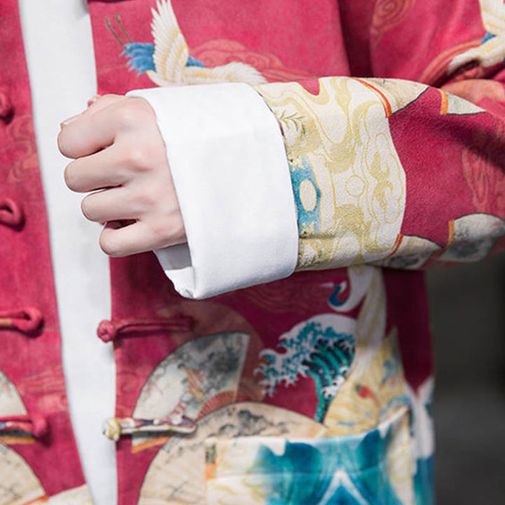 Buddha Stones -Guzik Chiński Strój Tang Żurawia Postać Długa Koszula Bawełniana Zamszowa Kurtka Męska Odzież - image 26