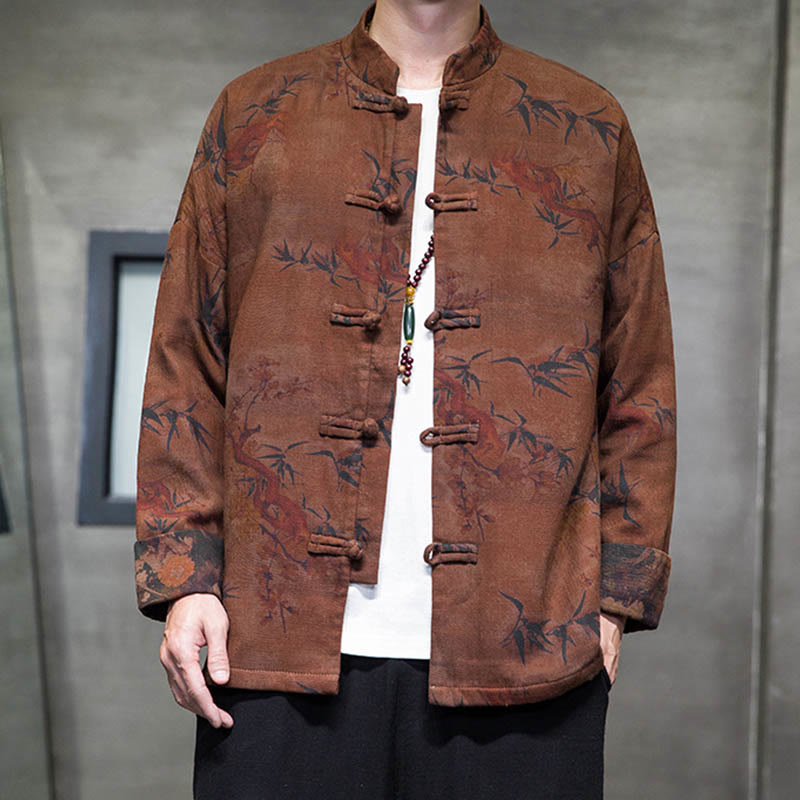 Buddha Stones -Guzik Chiński Tang Suit Długa Koszula Bawełniana Męska Kurtka Odzież - image 18