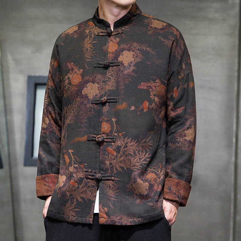 Buddha Stones -Guzik Chiński Tang Suit Długa Koszula Bawełniana Męska Kurtka Odzież - image 1