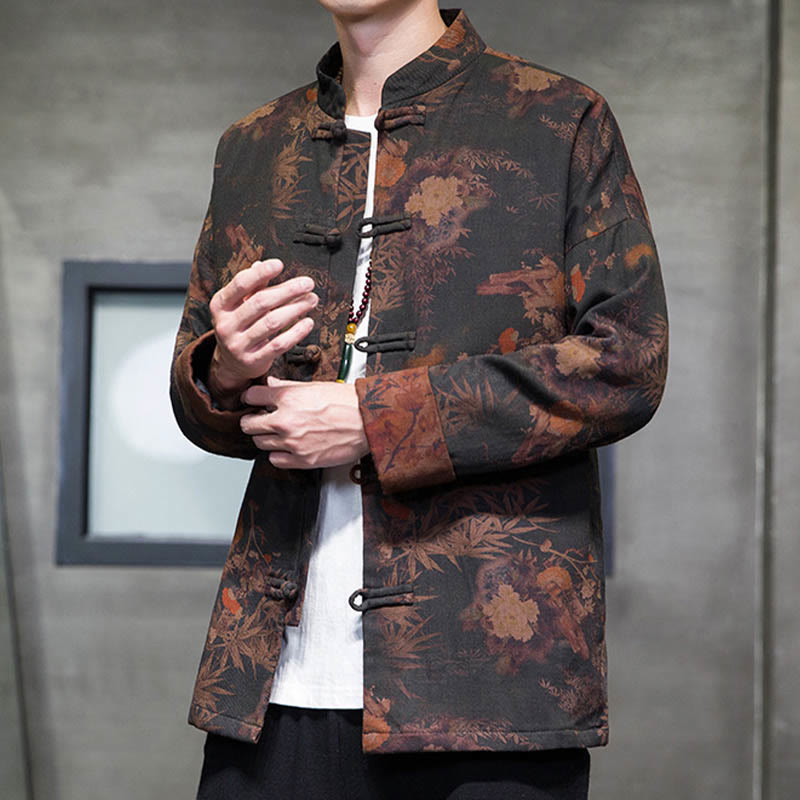 Buddha Stones -Guzik Chiński Tang Suit Długa Koszula Bawełniana Męska Kurtka Odzież - image 4