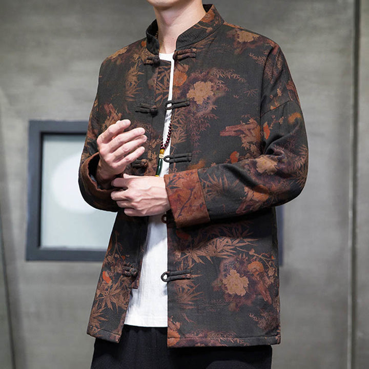 Buddha Stones -Guzik Chiński Tang Suit Długa Koszula Bawełniana Męska Kurtka Odzież - image 4