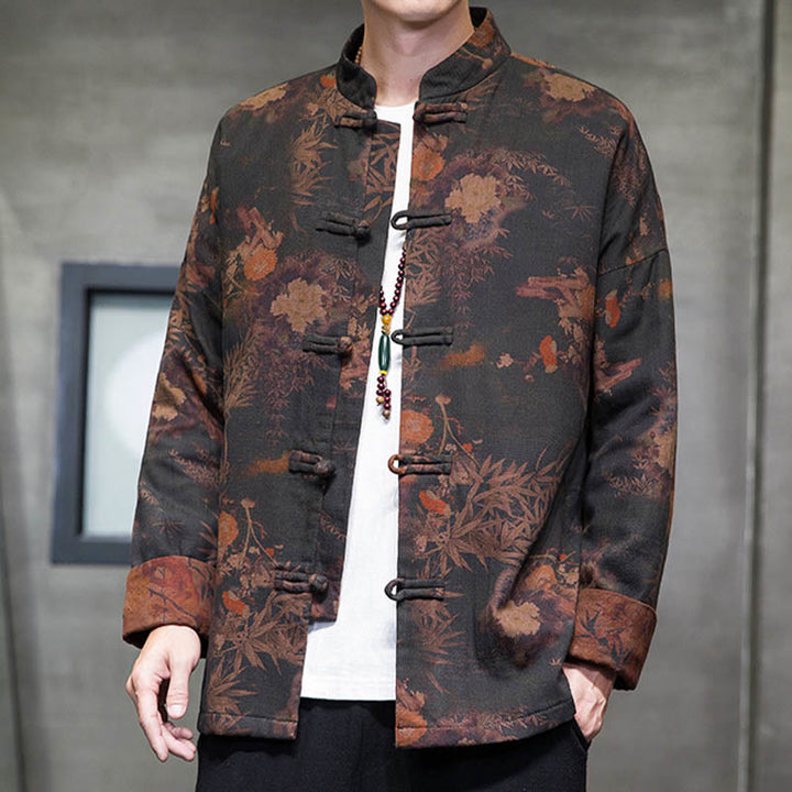 Buddha Stones -Guzik Chiński Tang Suit Długa Koszula Bawełniana Męska Kurtka Odzież - image 7