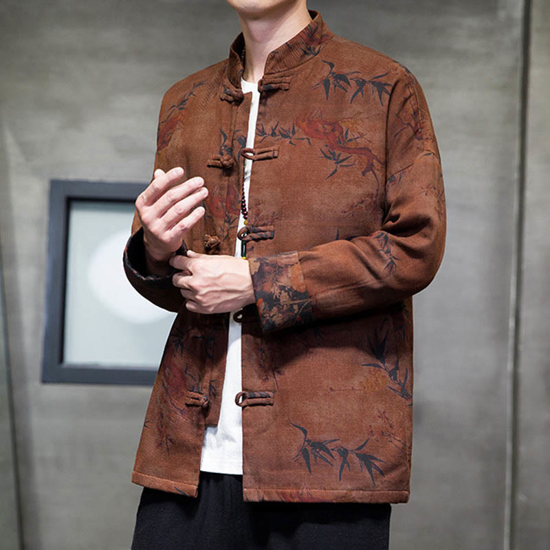 Buddha Stones -Guzik Chiński Tang Suit Długa Koszula Bawełniana Męska Kurtka Odzież - image 20