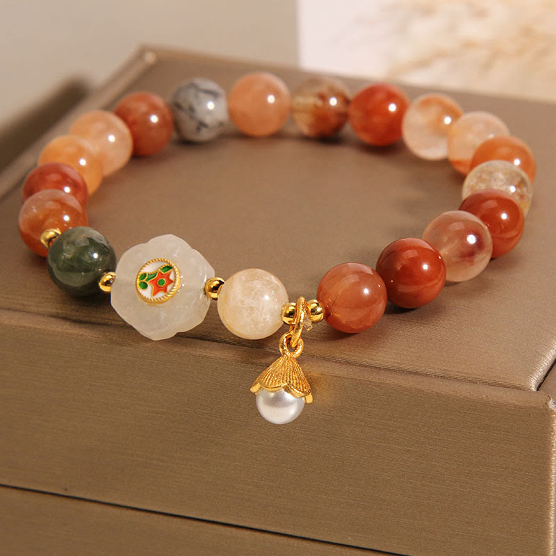Buddha Stones Naturalny Fu Lu Shou Kryształ Hetian Biały Jade Perła Bransoletka Szczęścia