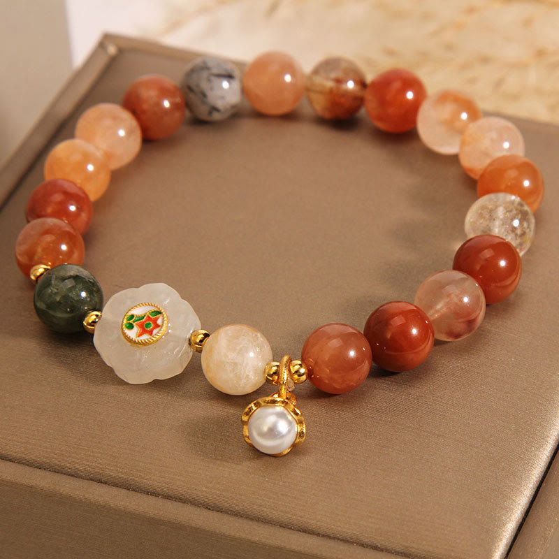 Buddha Stones Naturalny Fu Lu Shou Kryształ Hetian Biały Jade Perła Bransoletka Szczęścia