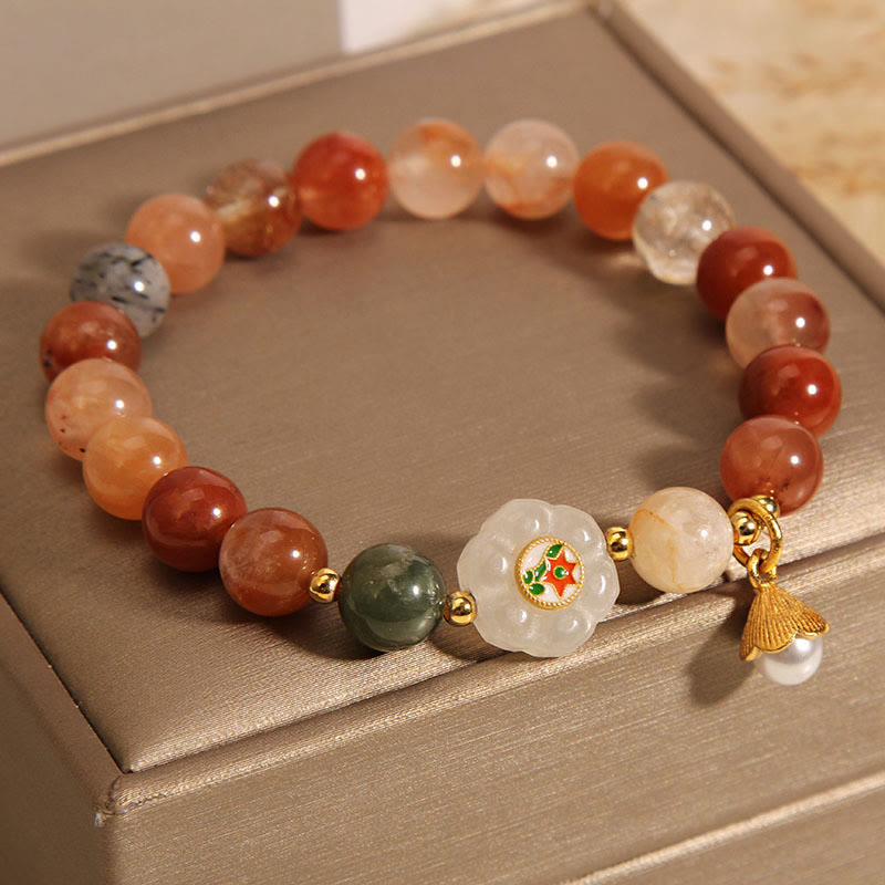 Buddha Stones Naturalny Fu Lu Shou Kryształ Hetian Biały Jade Perła Bransoletka Szczęścia