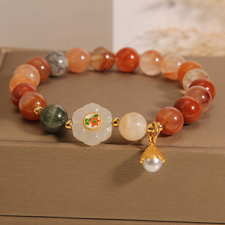 Buddha Stones Naturalny Fu Lu Shou Kryształ Hetian Biały Jade Perła Bransoletka Szczęścia