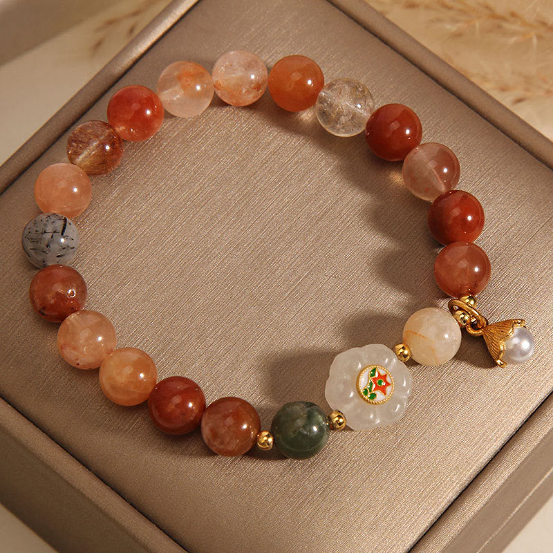 Buddha Stones Naturalny Fu Lu Shou Kryształ Hetian Biały Jade Perła Bransoletka Szczęścia