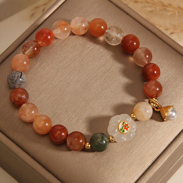 Buddha Stones Naturalny Fu Lu Shou Kryształ Hetian Biały Jade Perła Bransoletka Szczęścia