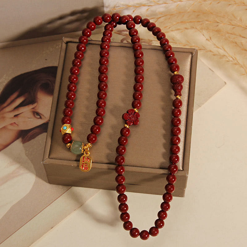 Buddha Stones Cinnabar Fu Charakter Kwiat Gourd Potrójnie Owijana Bransoletka Błogosławieństwa