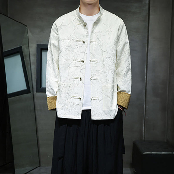 Buddha Stones Tang Suit Casual Żabka-guzik Długi rękaw Nylonowa męska kurtka Koszula Odzież - image 9