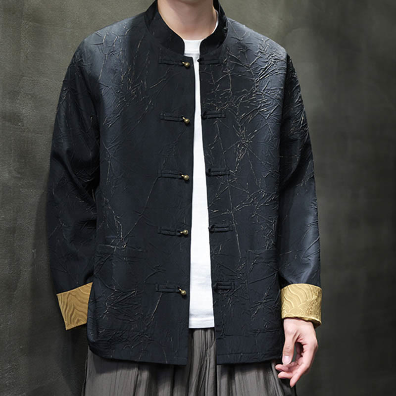 Buddha Stones Tang Suit Casual Żabka-guzik Długi rękaw Nylonowa męska kurtka Koszula Odzież - image 6