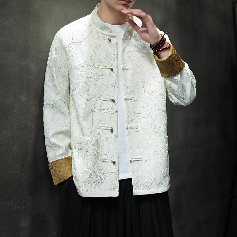 Buddha Stones Tang Suit Casual Żabka-guzik Długi rękaw Nylonowa męska kurtka Koszula Odzież - image 15