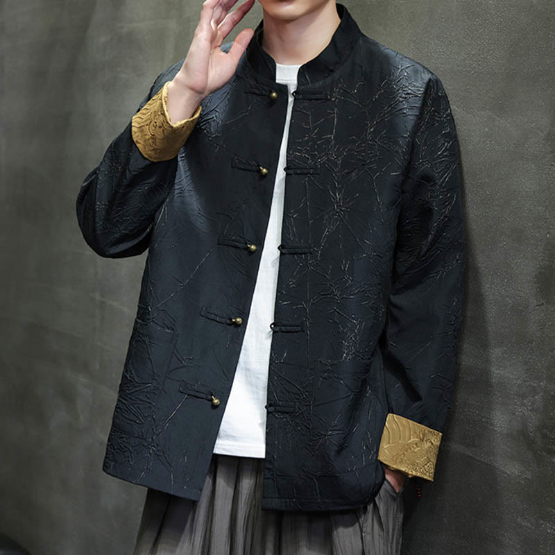 Buddha Stones Tang Suit Casual Żabka-guzik Długi rękaw Nylonowa męska kurtka Koszula Odzież - image 5