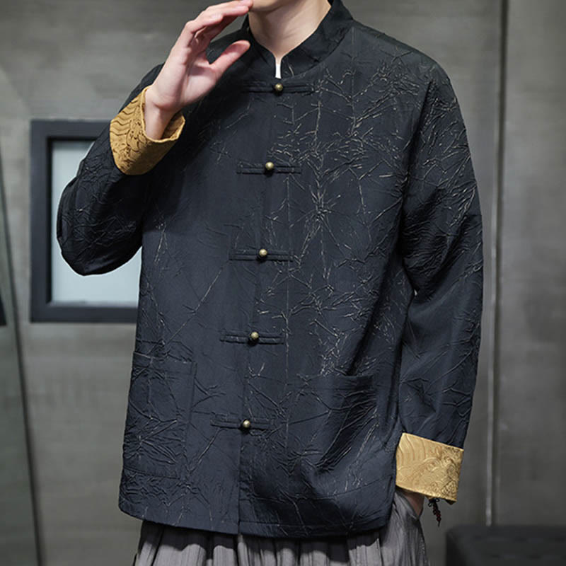 Buddha Stones Tang Suit Casual Żabka-guzik Długi rękaw Nylonowa męska kurtka Koszula Odzież - image 4