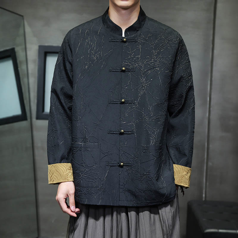 Buddha Stones Tang Suit Casual Żabka-guzik Długi rękaw Nylonowa męska kurtka Koszula Odzież - image 3