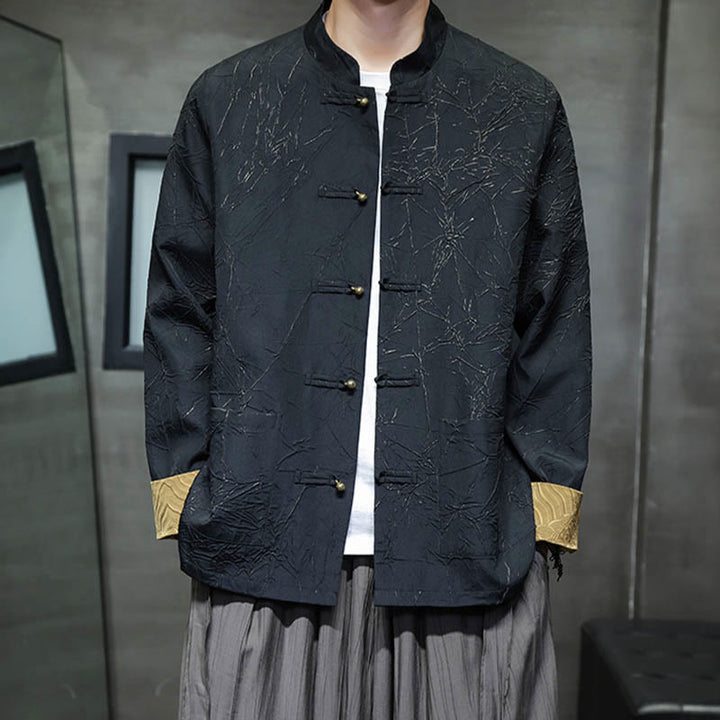 Buddha Stones Tang Suit Casual Żabka-guzik Długi rękaw Nylonowa męska kurtka Koszula Odzież - image 2