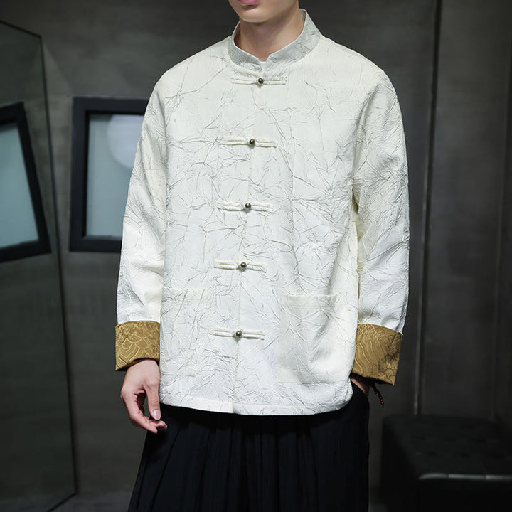 Buddha Stones Tang Suit Casual Żabka-guzik Długi rękaw Nylonowa męska kurtka Koszula Odzież - image 13
