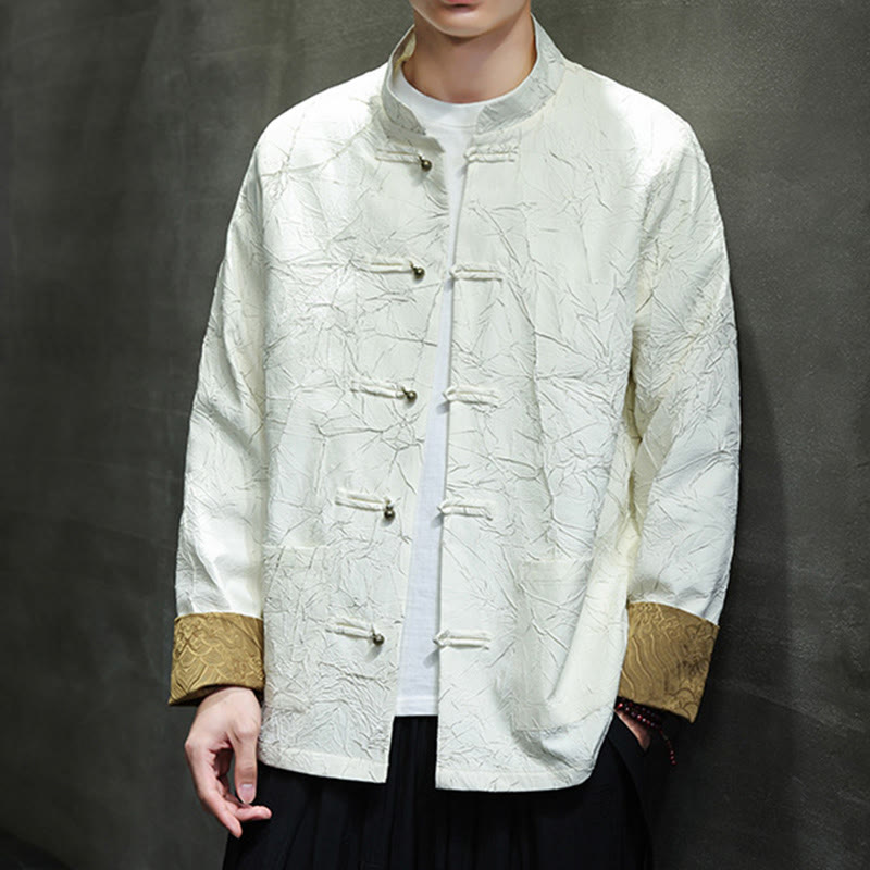Buddha Stones Tang Suit Casual Żabka-guzik Długi rękaw Nylonowa męska kurtka Koszula Odzież - image 15