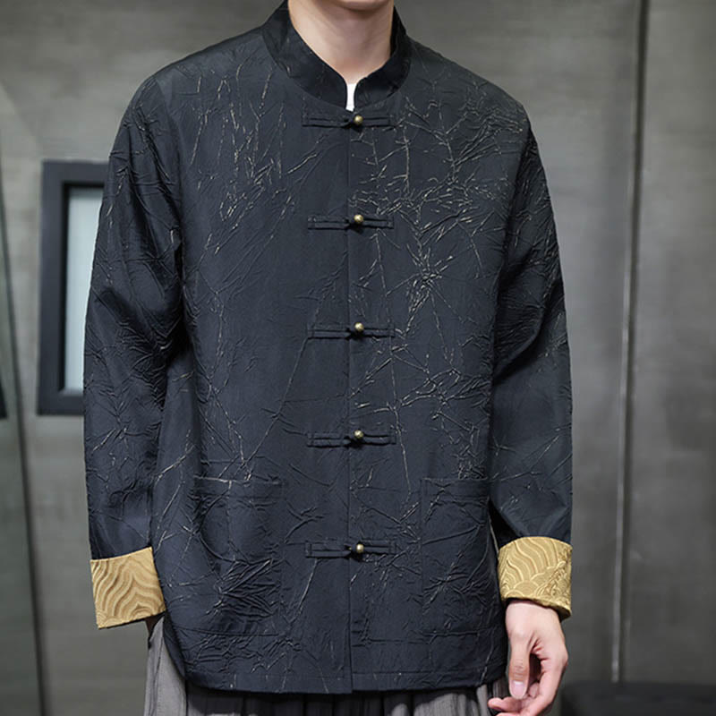 Buddha Stones Tang Suit Casual Żabka-guzik Długi rękaw Nylonowa męska kurtka Koszula Odzież - image 5