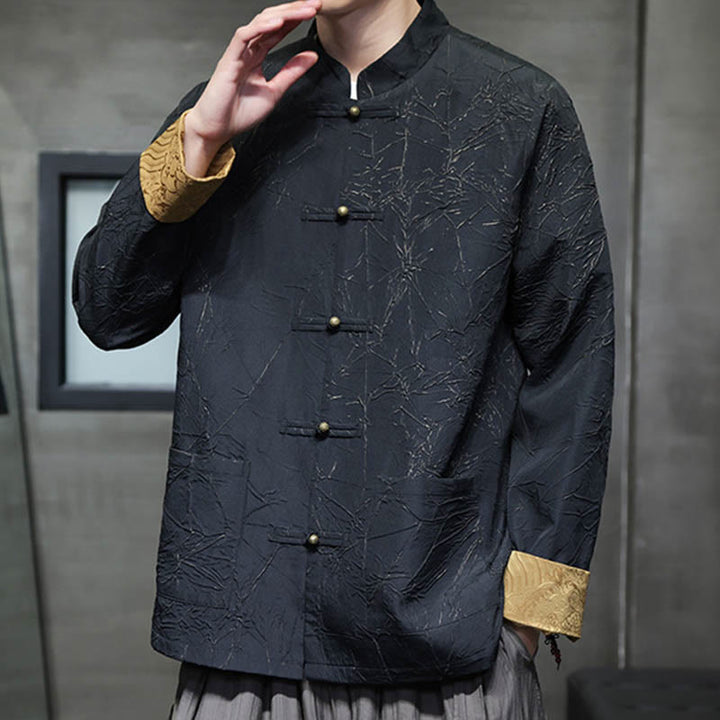 Buddha Stones Tang Suit Casual Żabka-guzik Długi rękaw Nylonowa męska kurtka Koszula Odzież - image 3