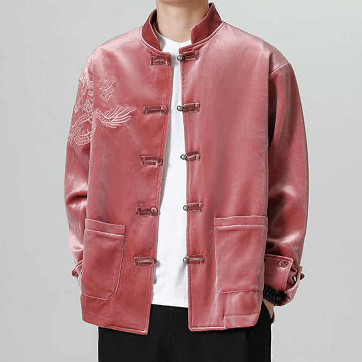 Buddha Stones Smoka Casual Żaba-guzik Bawełna Męska Kurtka Koszula Odzież - Cegła ogniotrwała - US/UK/AU46， EU56 (5XL) - image 0