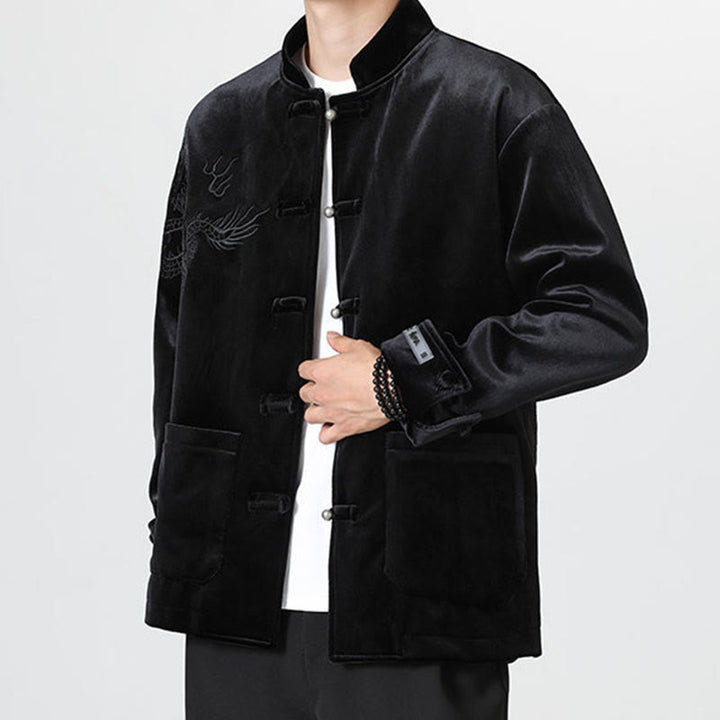 Buddha Stones Smoka Casual Żaba-guzik Bawełna Męska Kurtka Koszula Odzież - image 21