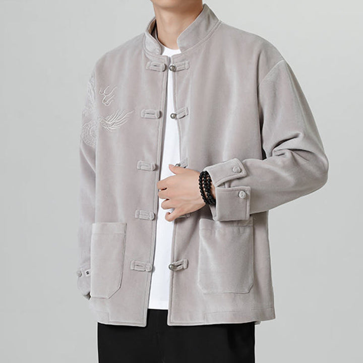 Buddha Stones Smoka Casual Żaba-guzik Bawełna Męska Kurtka Koszula Odzież - image 13